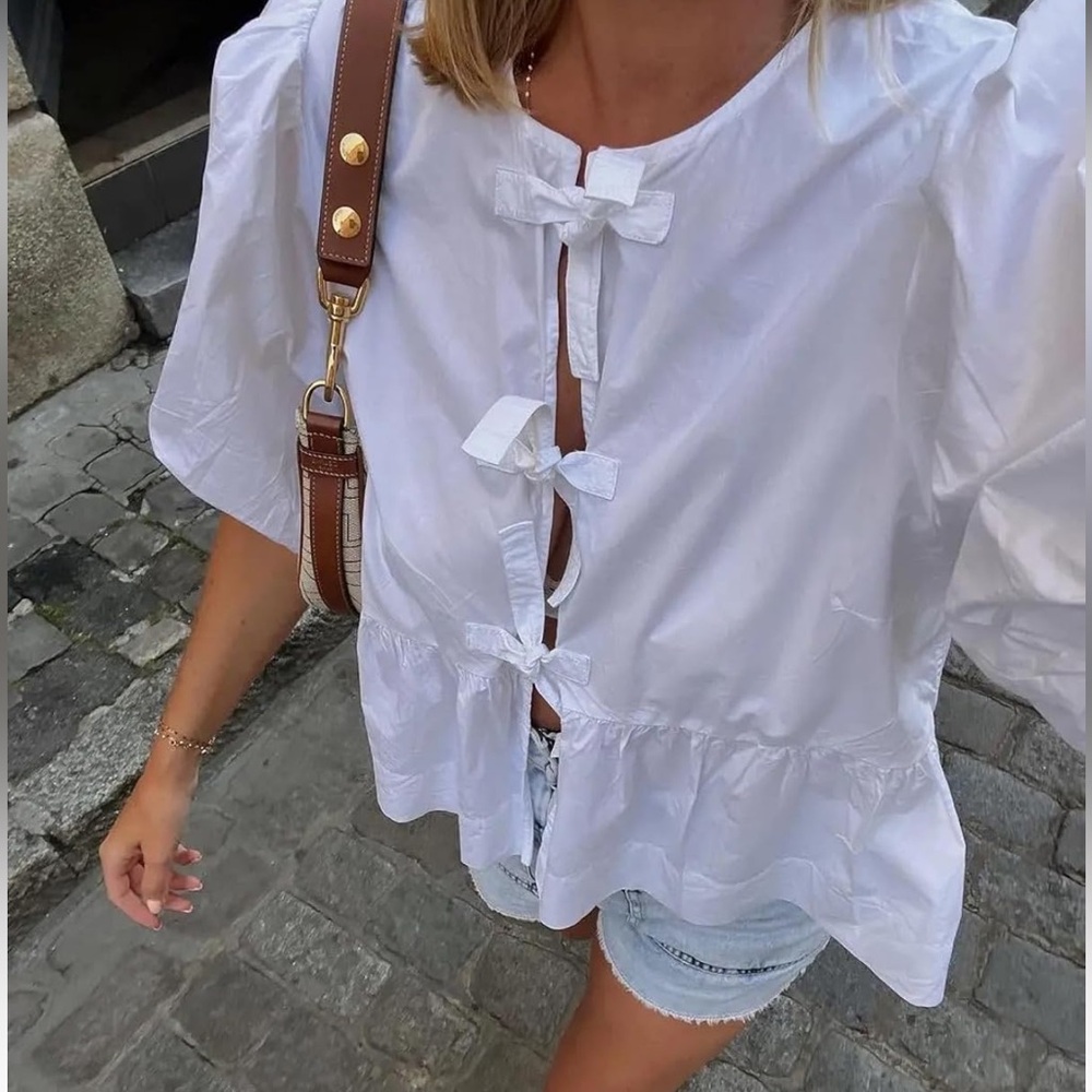 Tie-Detail Peplum Blouse